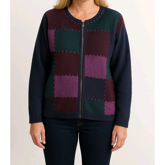 Sweaters - Dressbarn Patchwork Silk Blend Full Zip Cardigan 14/16